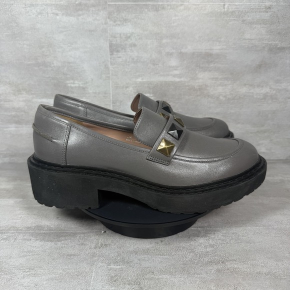 Linea Paolo Loafer Shoes Womens Size 9M Gray Studded Platform Lug Sole Slip On - Picture 1 of 11